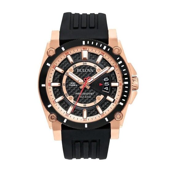 Bulova Icon Collection Quartz Men's Black Silicon Calendar Watch - Picture 2 of 7